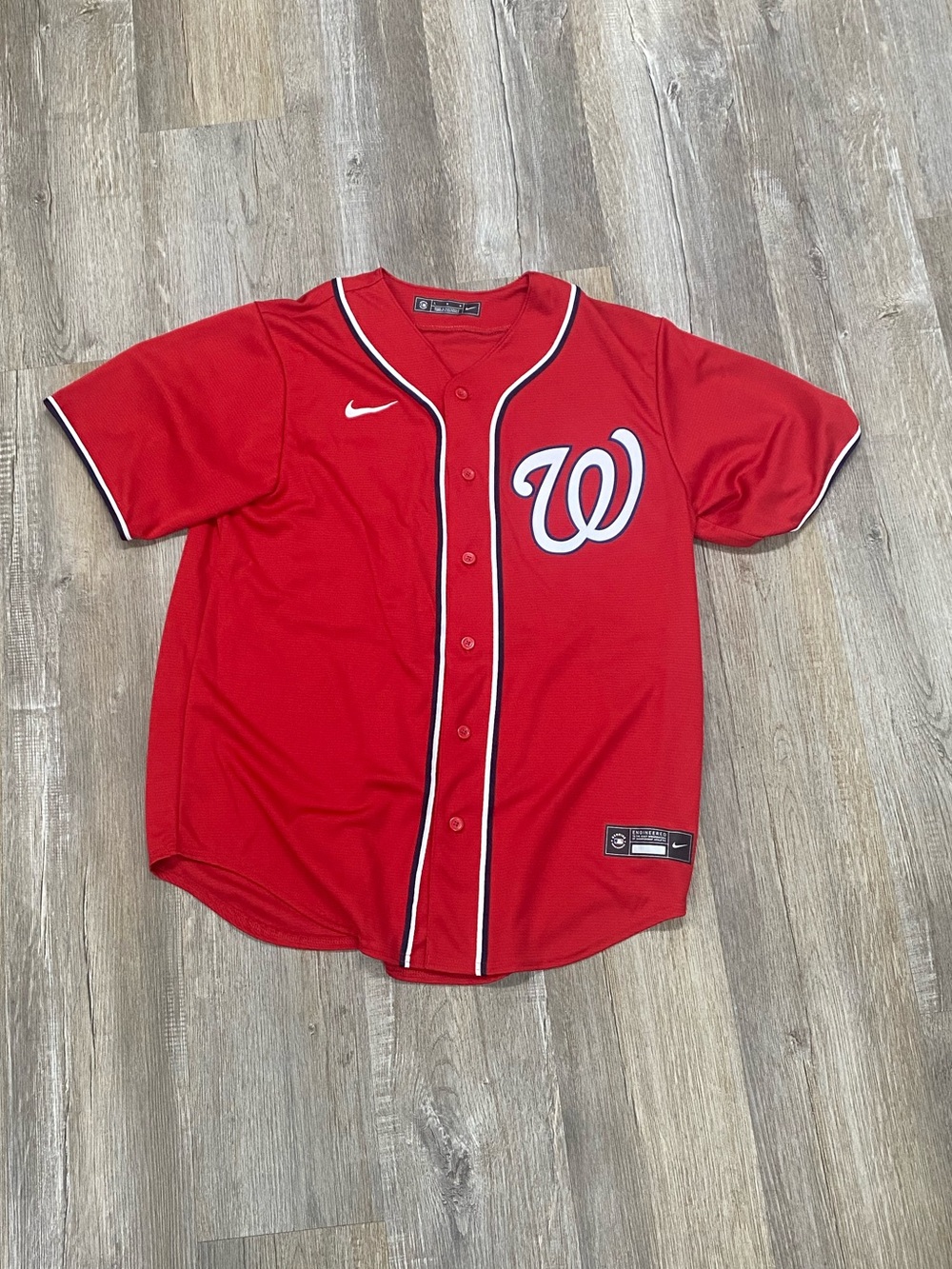 Nike Red Washington 'W' SOTO Baseball Jersey with White & Navy Trim